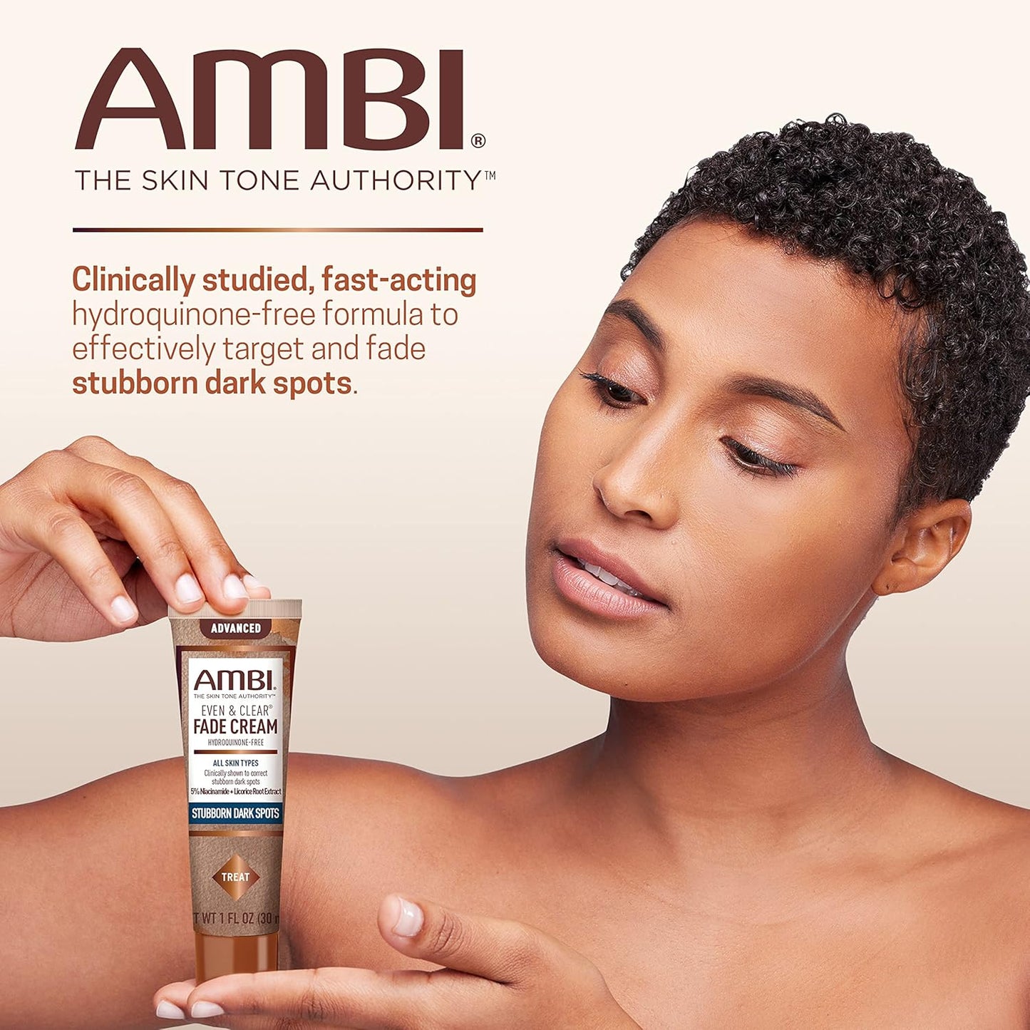 Ambi Even & Clear Advanced Fade Cream, Hydroquinone-free, Hyperpigmentation Treatment, Stubborn Dark Spot Corrector, Niacinamide, Licorice Root Extract, PHA, 1 Fl Oz