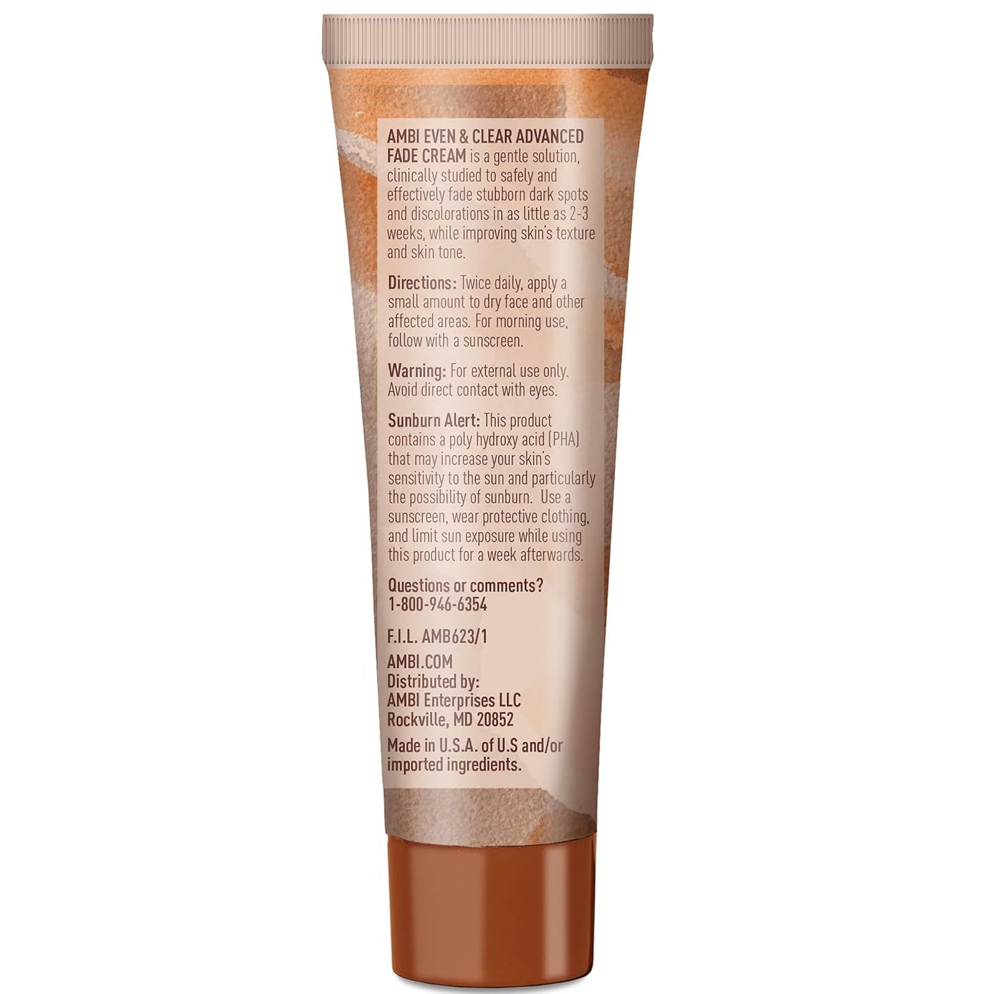 Ambi Even & Clear Advanced Fade Cream, Hydroquinone-free, Hyperpigmentation Treatment, Stubborn Dark Spot Corrector, Niacinamide, Licorice Root Extract, PHA, 1 Fl Oz