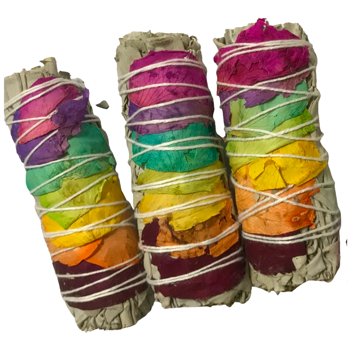 4" White Sage & 7 Chakra Rose Petals Smudge Stick 1-Stick