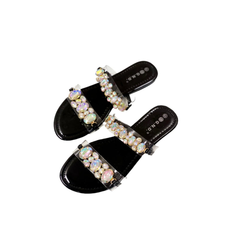 Jewelled Decor Clear Band Slide Sandals