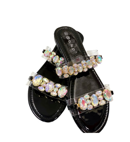 Jewelled Decor Clear Band Slide Sandals