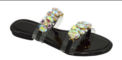 Jewelled Decor Clear Band Slide Sandals