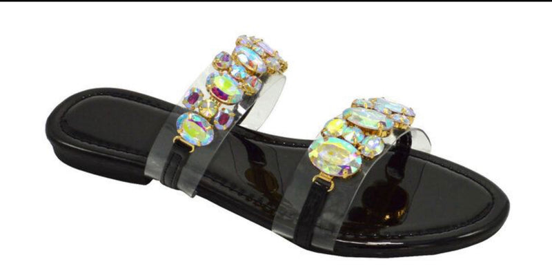 Jewelled Decor Clear Band Slide Sandals